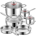 10 Pcs Pots and Pans Set Stainless Steel Cookware Sets for Kitchen Induction Cookware Nontoxic Kitchen Cooking Set w Fry Pans S