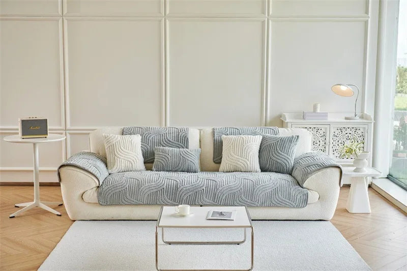 Plush Wave Striped Couch Slipcovers