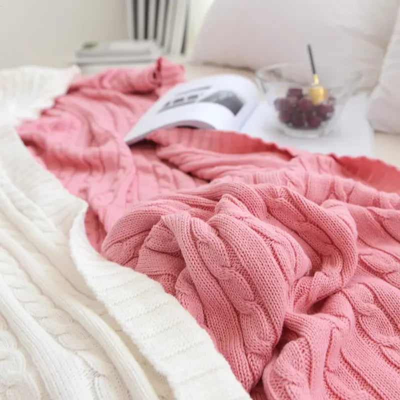 100% Cotton Cable Knit Throw Blanket – Soft & Breathable Boho Home Decor