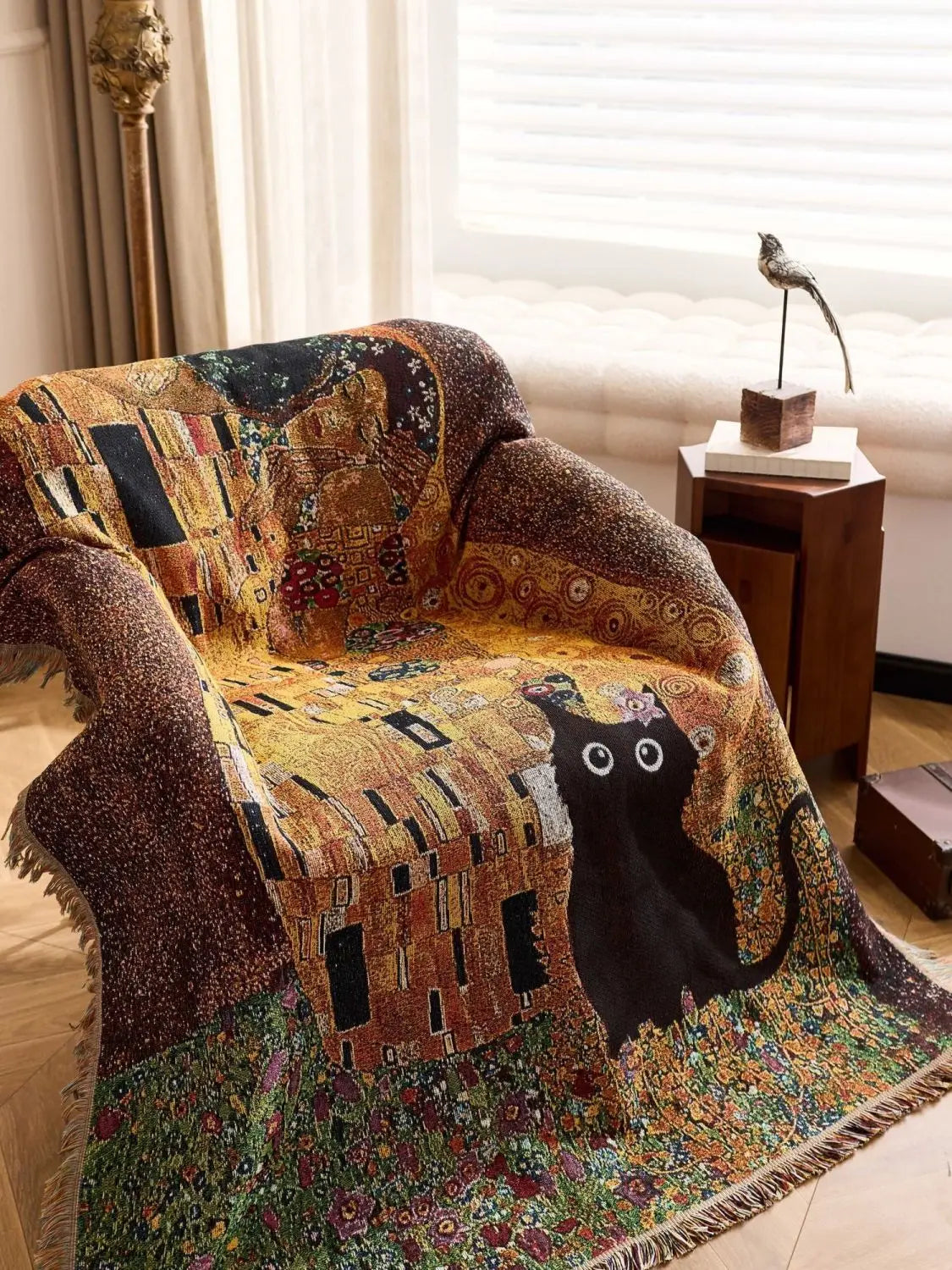 Cat Woven Throw Blanket – Jacquard Tapestry Sofa Cover for Cozy Home & Picnic Use