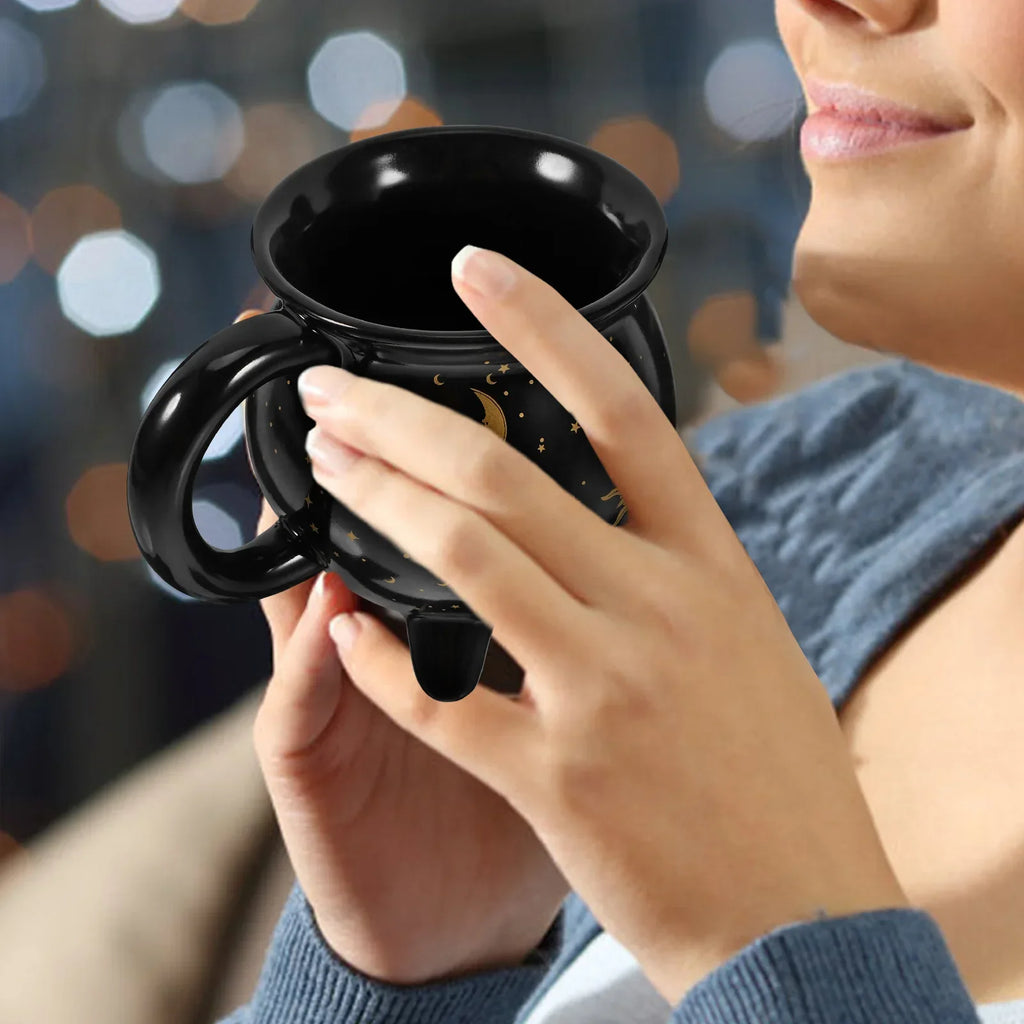 🖤 Cauldron Coffee Mug – Black Ceramic Witch Cup for Magical Sips