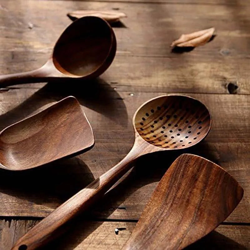 5-Pieces Wooden Kitchen Utensils Set – for Home/Restaurant, Odor-Free, Heat & Rot Resistant