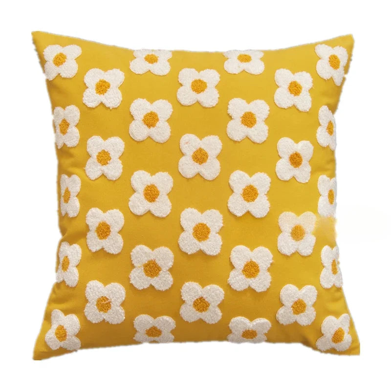 Embroidered Flower Throw Pillow Covers – Boho Cotton Cushion Covers for Bed, Sofa & Home Decor (30x50cm / 45x45cm)