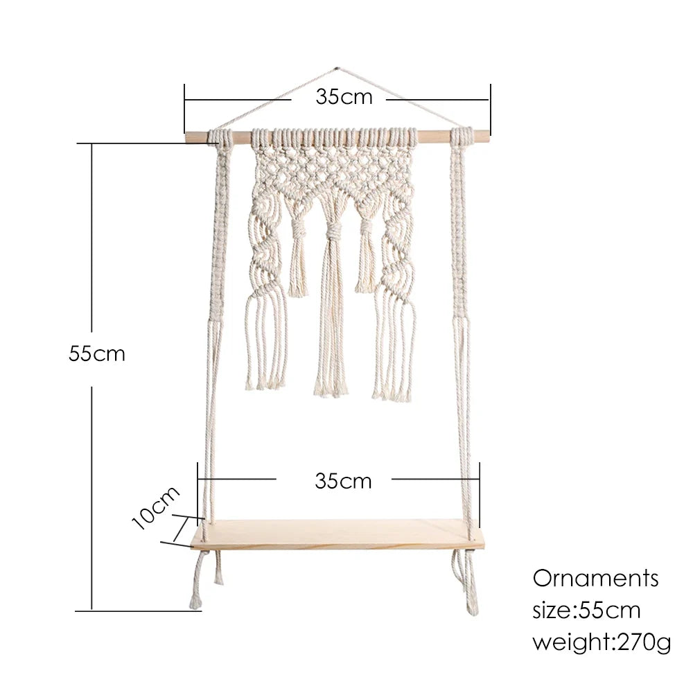 Macramé Wood Hanging Wall Shelf