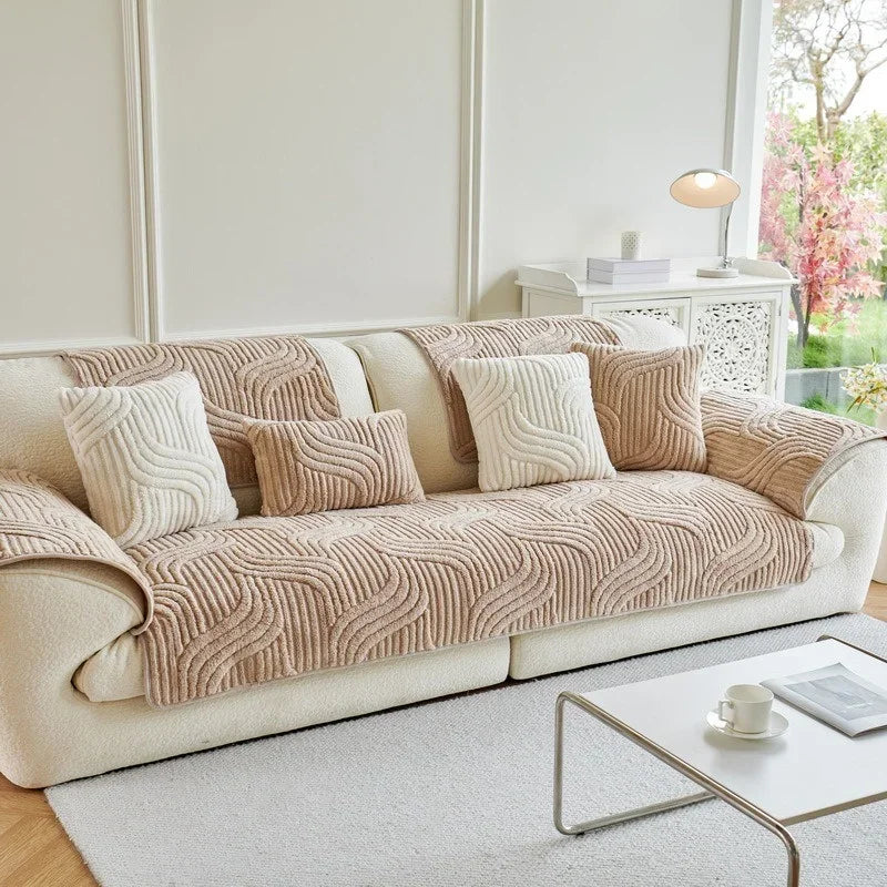 Plush Wave Striped Couch Slipcovers