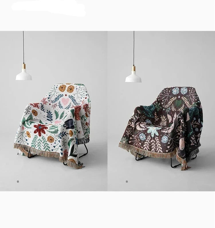 Floral Deer Forest Woven Throw Blanket