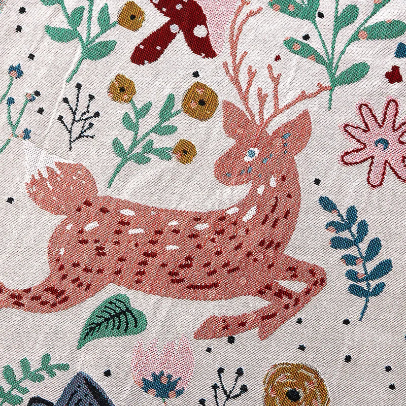 Floral Deer Forest Woven Throw Blanket