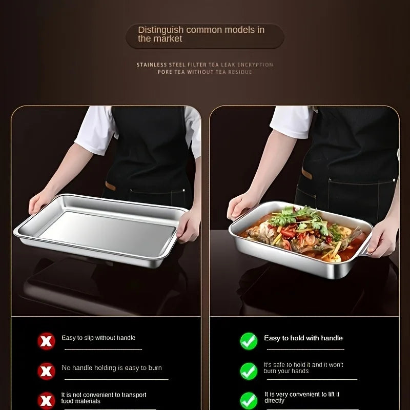 Stainless Steel Baking Tray Set – Large Deep Non-Stick Baking Pan with Handles, Multifunctional Oven Tray for Roasting, Cooking & Baking