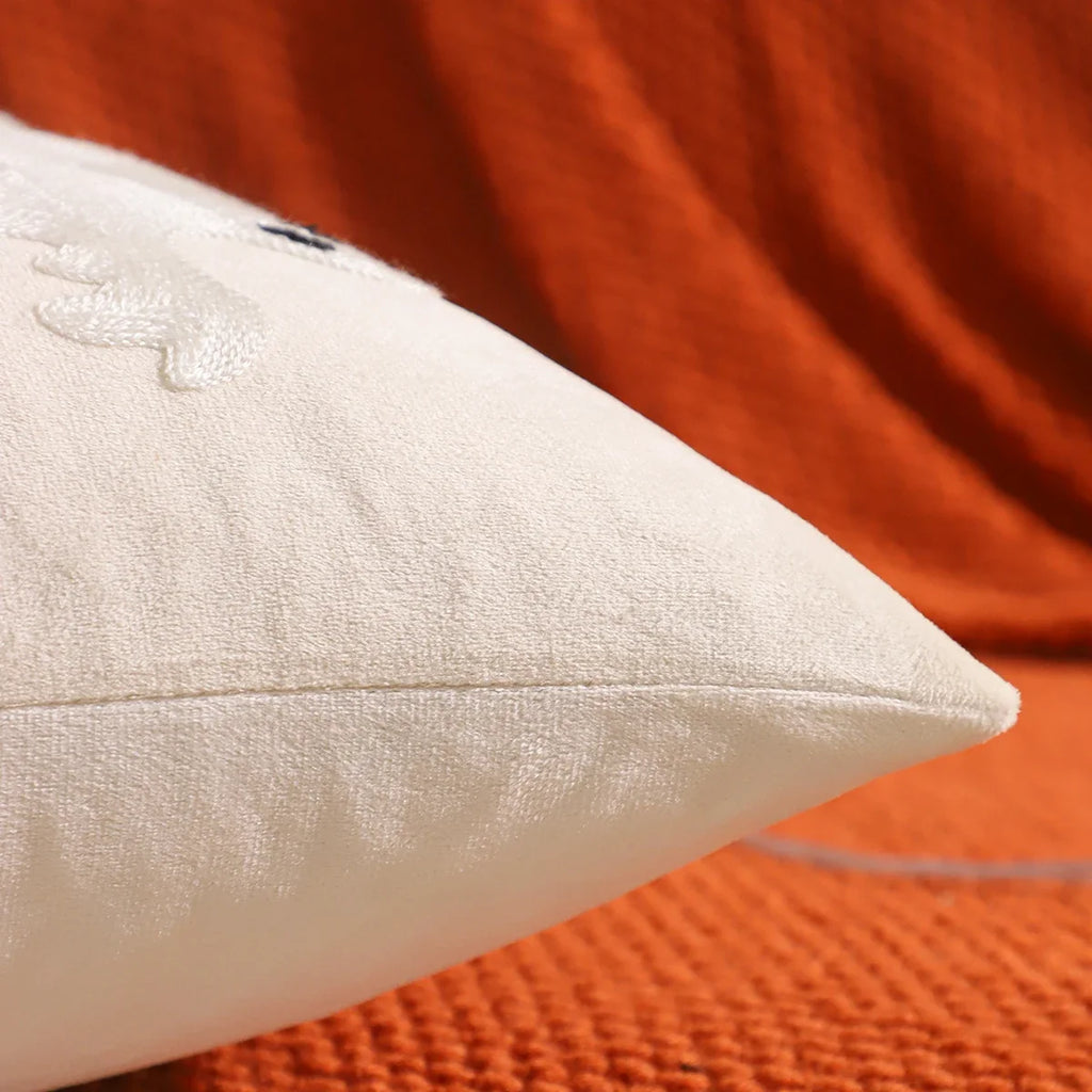 Halloween Pumpkin & Ghost Embroidered Velvet Pillow Cover – Festive Throw Cushion for Sofa, Bed & Home Decor