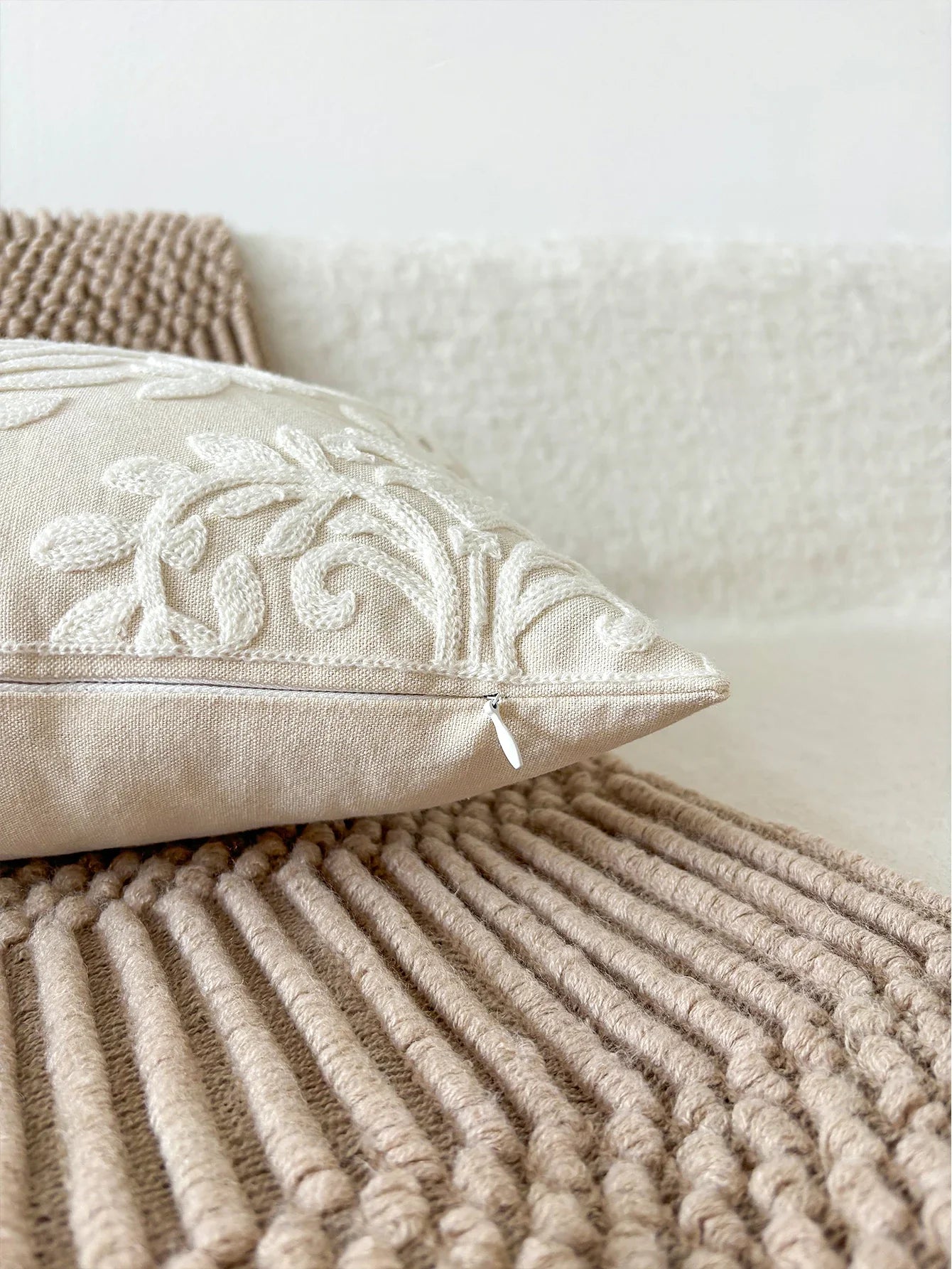 Boho Embroidered Leaf Throw Pillow Cover – Decorative Cushion Case for Sofa | Boho Home Decor