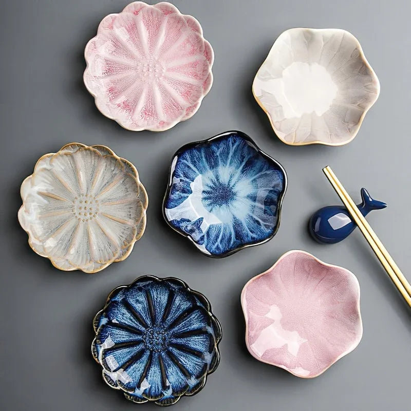 Ceramic Flower Sauce Dish – Mini Porcelain Dipping Bowl for Soy Sauce, Nuts & Charcuterie