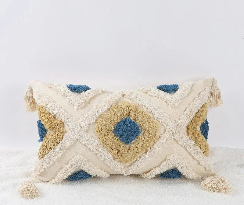 Hand-Embroidered Boho Tufted Decorative Pillowcase