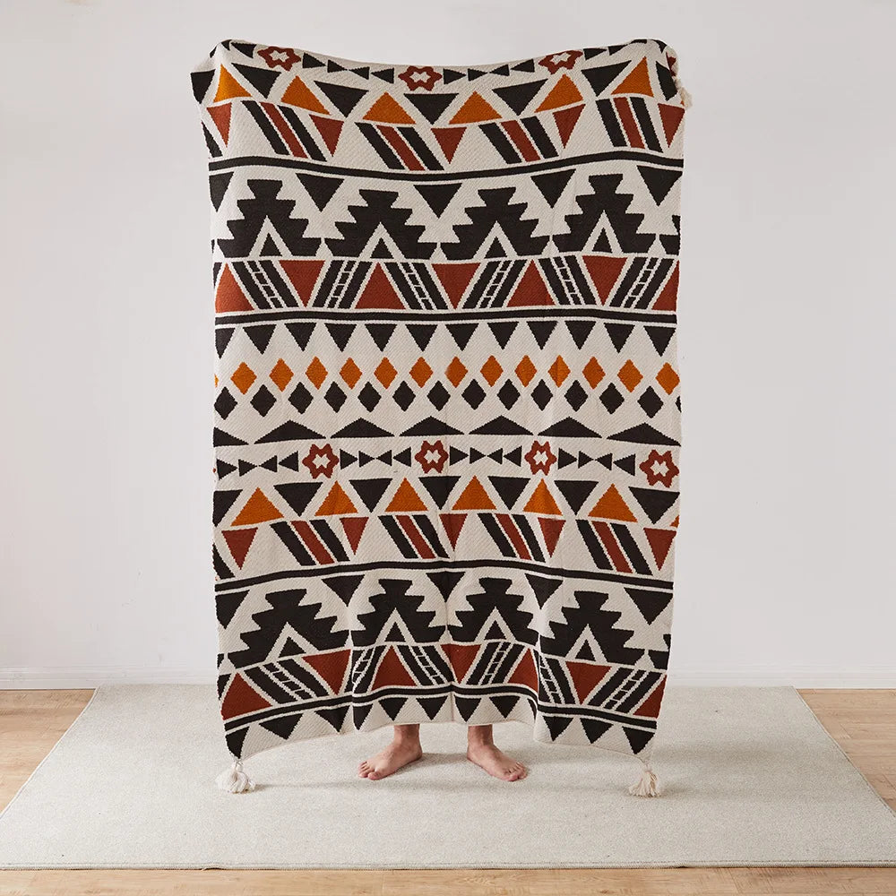 Knit Stripe Tassel Throw Blanket