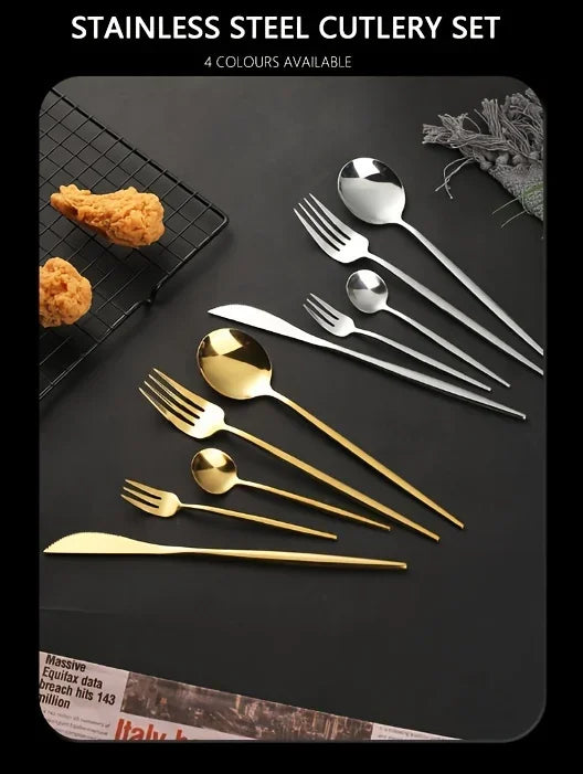 60-Piece Luxe Golden Stainless Steel Cutlery Set – Mirror Polished, Dishwasher Safe