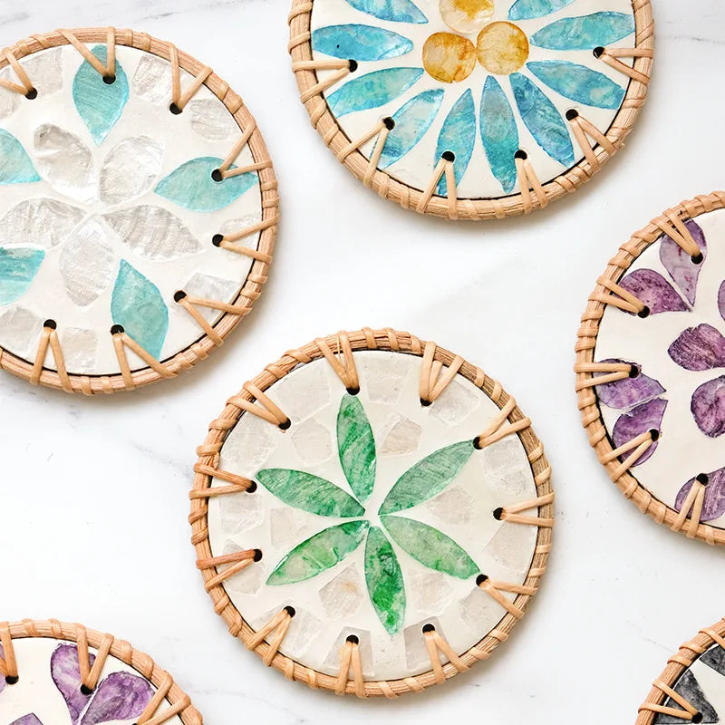 Boho Rattan Shell Coasters