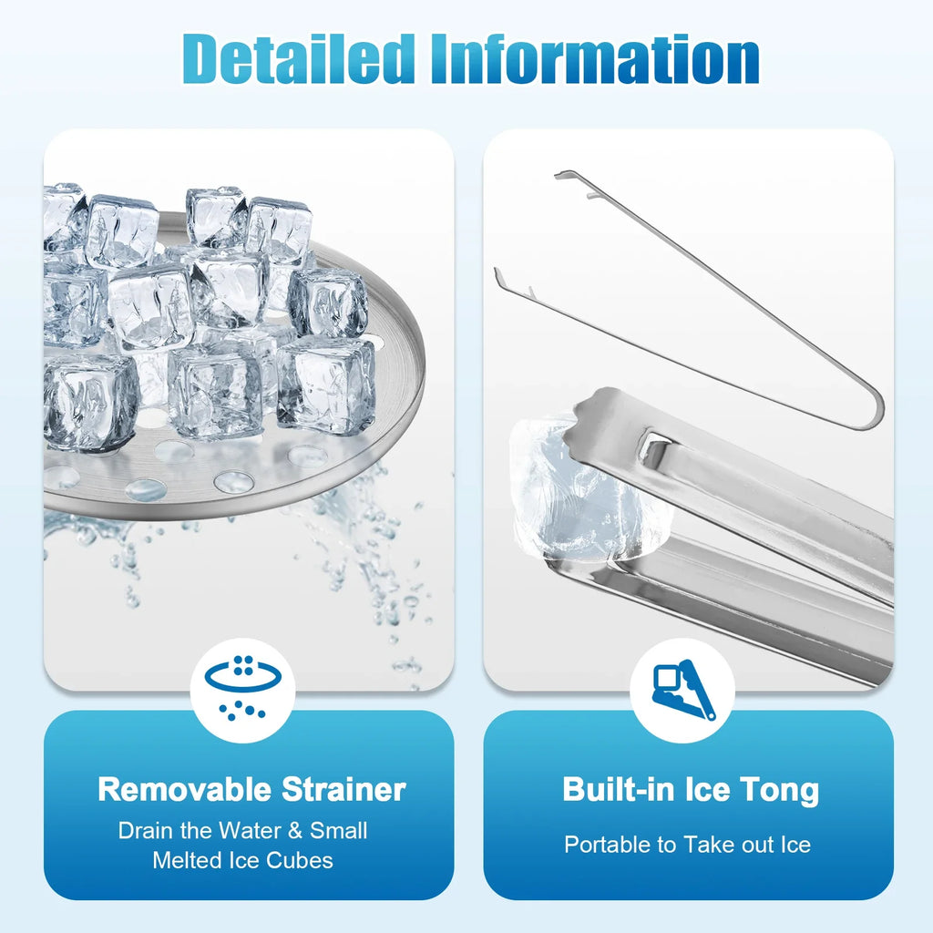 1.3L Portable Double-Walled Ice Bucket with Tongs Lid Stainless Steel Ice Cube Container For Wine/Drinking/Beer Cooler