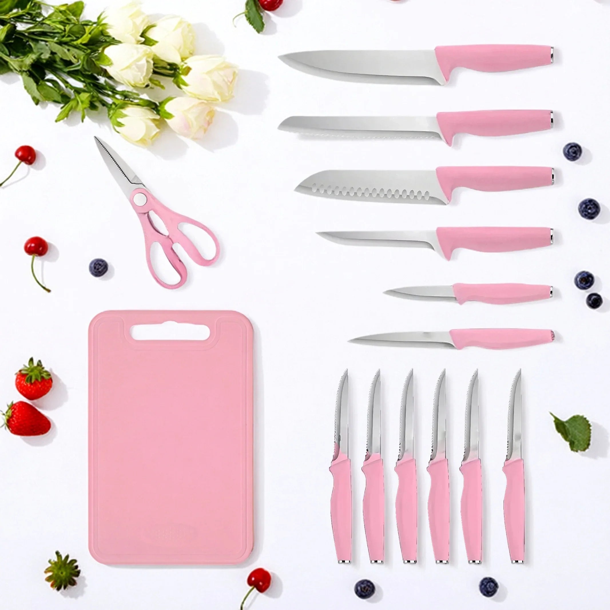 15-Piece Stainless Steel Kitchen Knife Set with Space-Saving Knife Holder