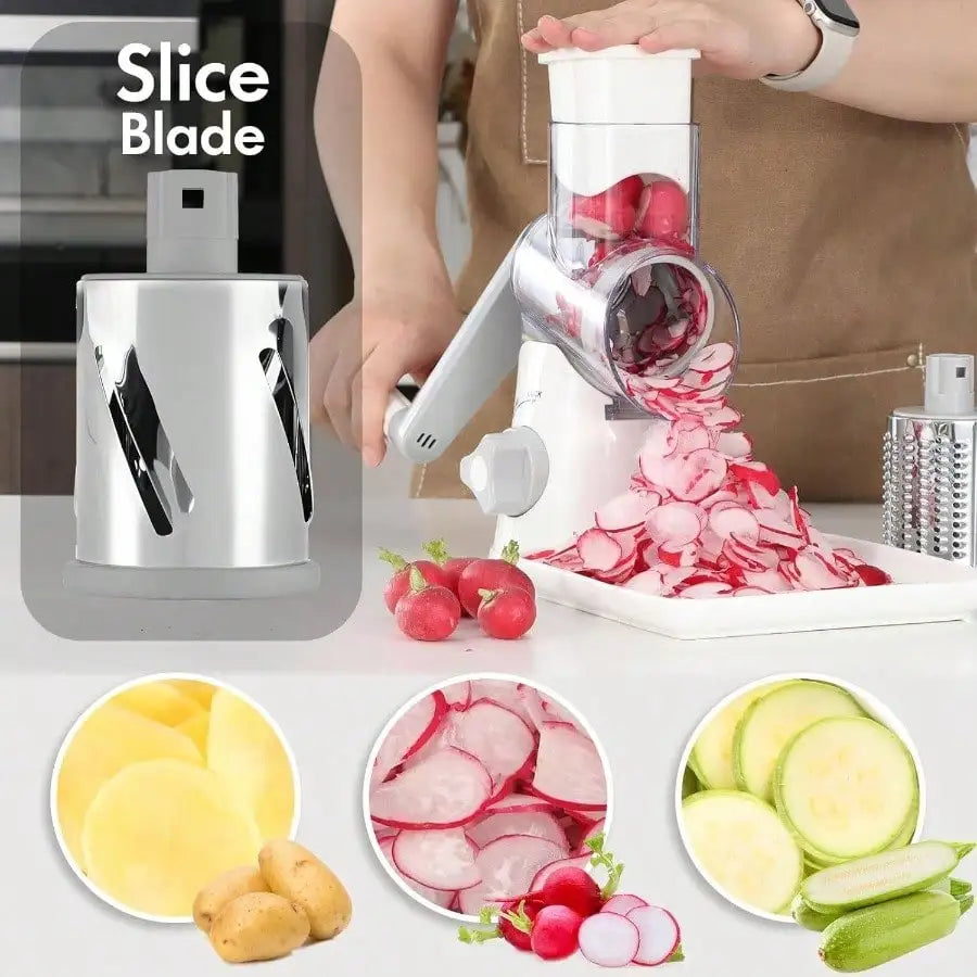 1pc Highly efficient and versatile Vegetable and Fruit Slicer Grater - benchtop drum cutter with drum design for fast, even shre