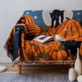 Halloween Black Cat Pumpkin Throw Blanket – Spooky Woven Tapestry with Cats & Pumpkins for Cozy Autumn Home Decor