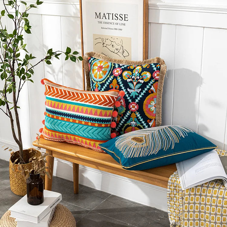 Bohemian Embroidered Throw Pillow Covers