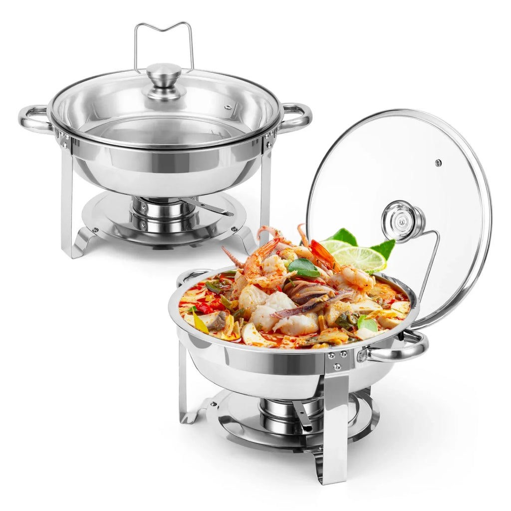 2/4 Pack Chafing Dish Buffet Set, 5QT Buffet Servers and Warmers, Round Catering Warmer with Glass Lid & Lid Holder for Party