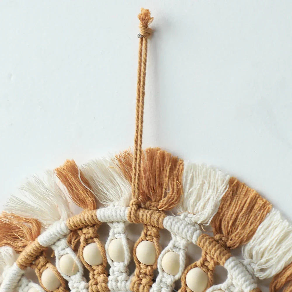 Boho Round Decorative Leaf Macrame Wall Mirror