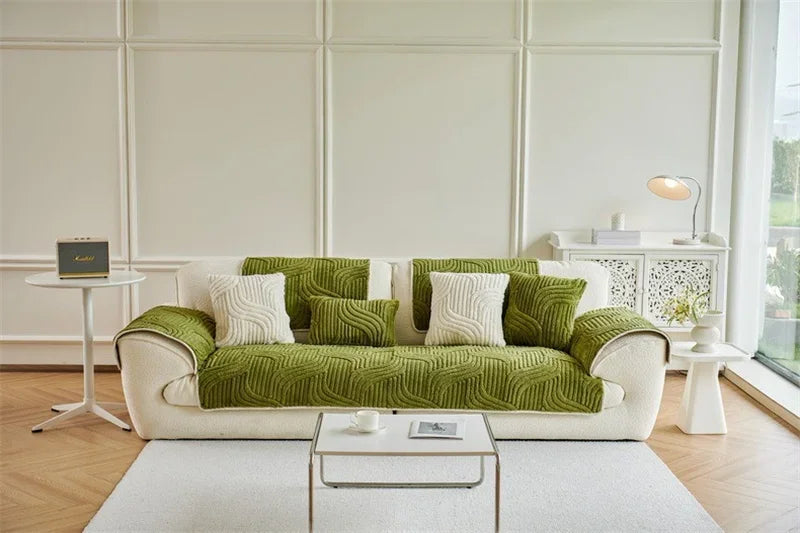 Plush Wave Striped Couch Slipcovers