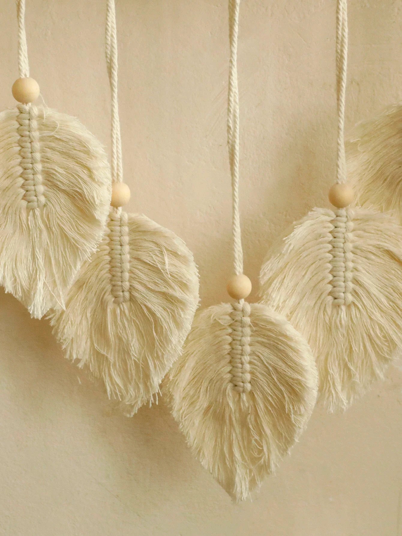 Boho Macrame Floating Wall Shelf with Leaf Tassels