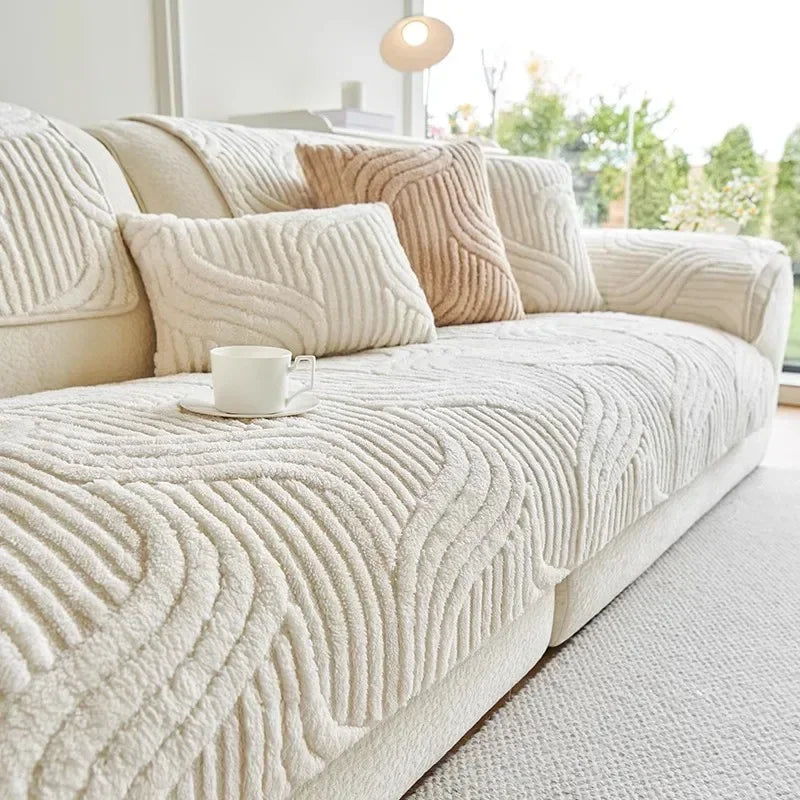 Plush Wave Striped Couch Slipcovers