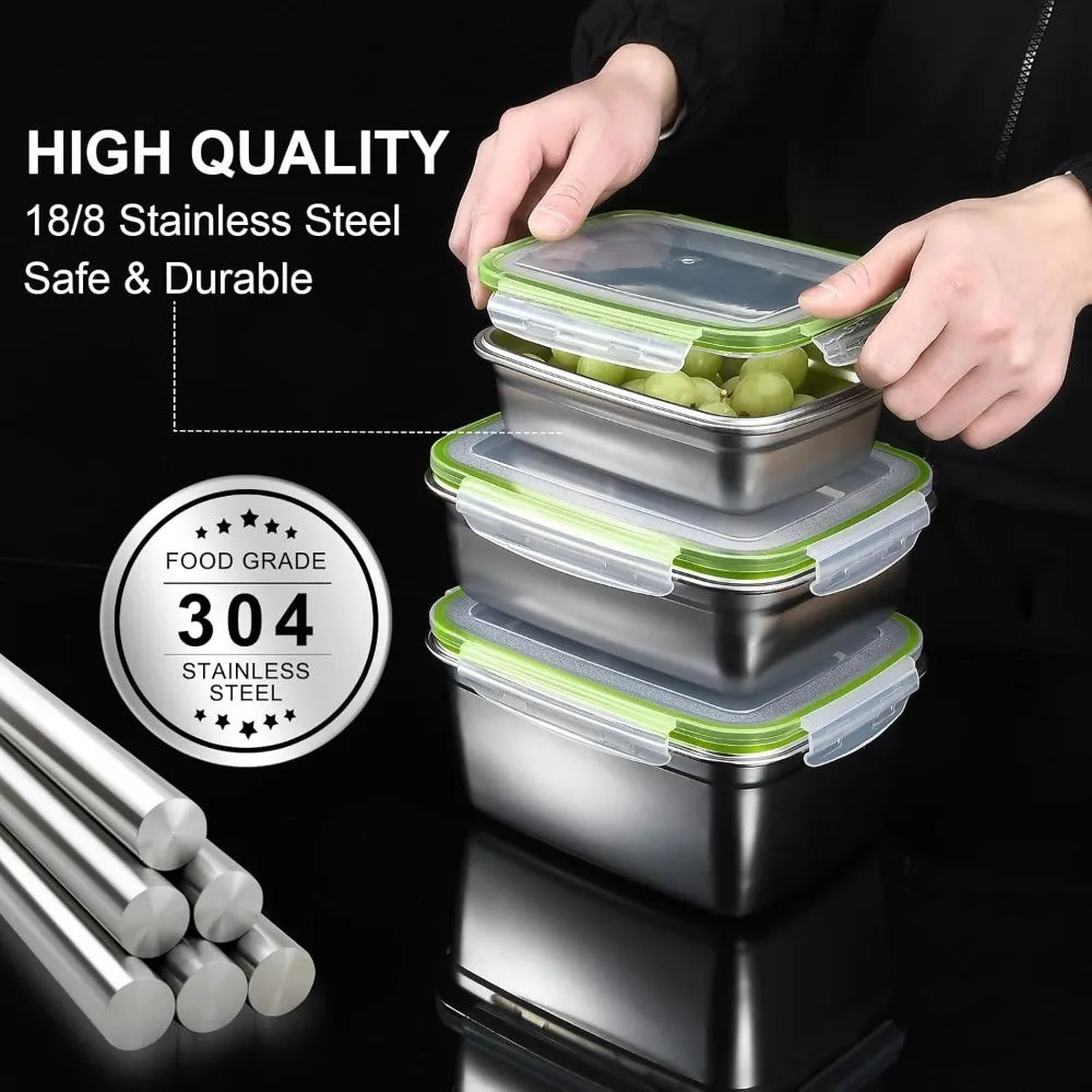 3 Pieces Stainless Steel Food Containers Food Storage Box Square Lunch Box 400/750/1200ml