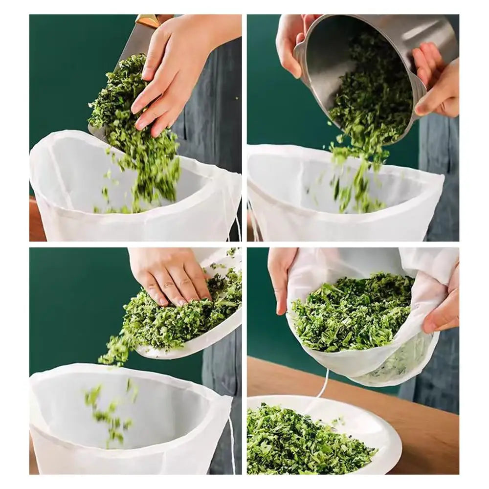 3pcs Soy Milk Bag Reusable Natural Cheese Cloth Bags Dumpling Filling Squeeze Drawstring Bags for Yogurt Nut Strainers