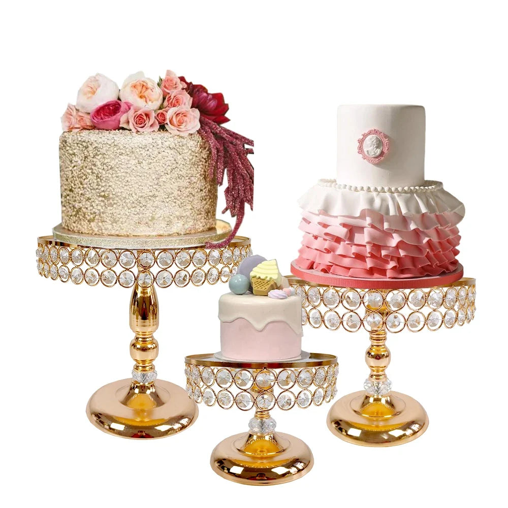 6Pcs-9PcsCake Stand Set with Crystal Beaded Mirror Metal Dessert Table Display Stands Cupcake Holder for Birthday Party Festival