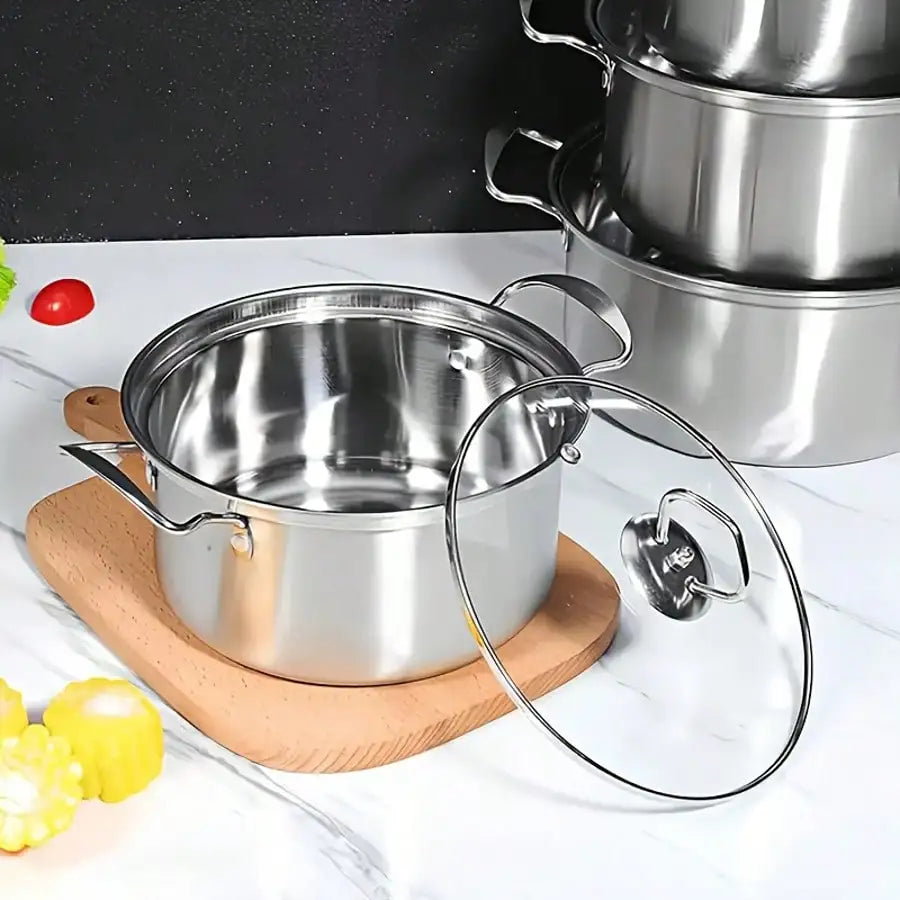 10-Piece Stainless Steel Cookware Set - Soup Pot/Frying Pan/Sauce Pan with Lids, Fit Induction/Electric/Gas Stoves