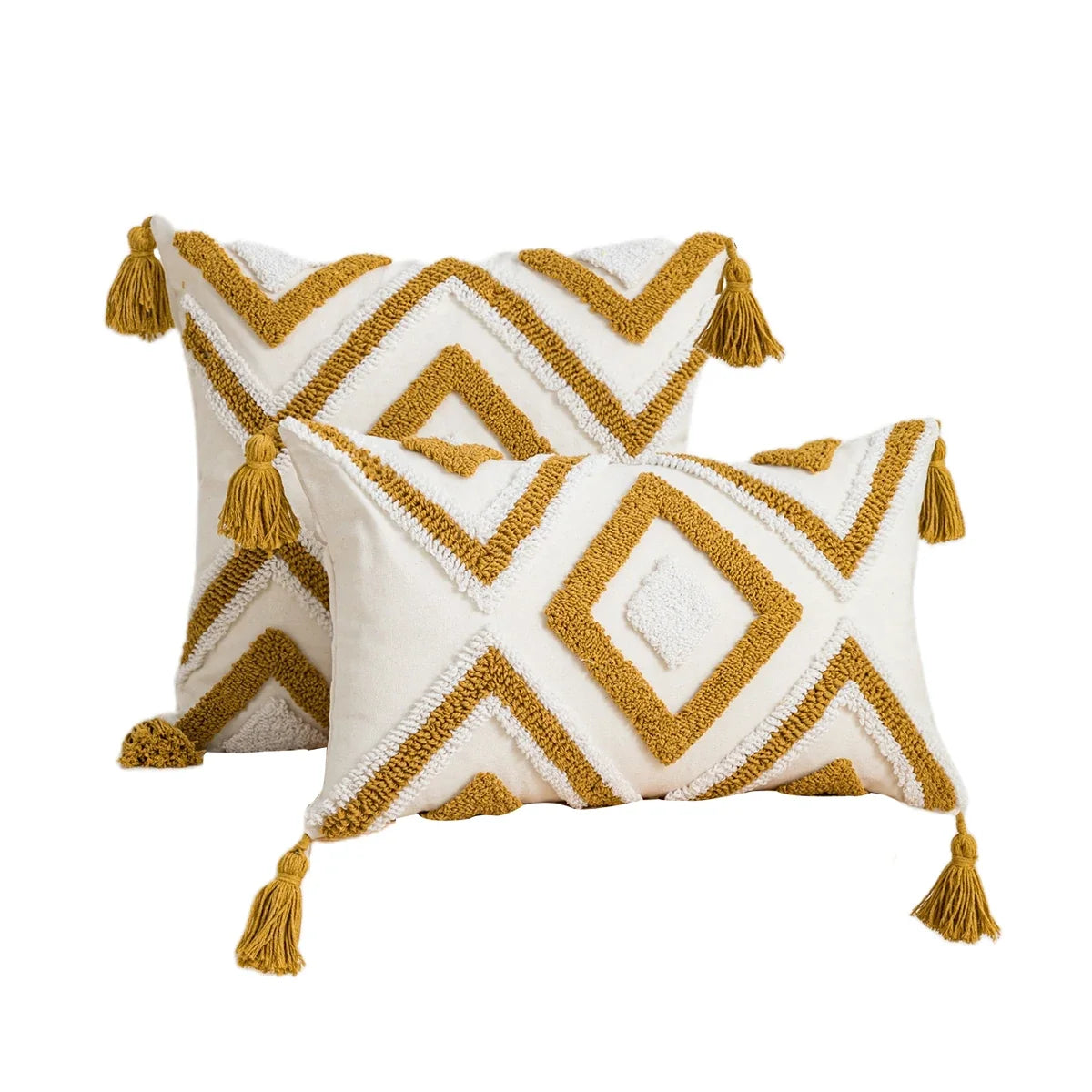 Geometric Diamond Pillow Cover With Tassels – Boho Home Decor Accent for Couch, Bed, or Chair