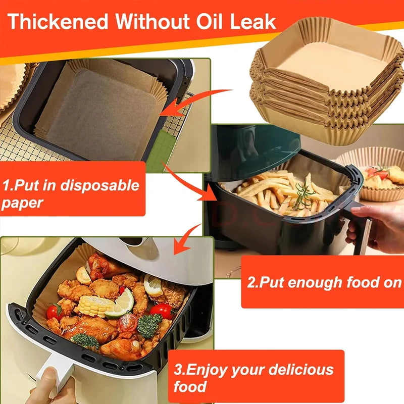 Air Fryer Liner & Steamer/Baking Paper – Silicone-Coated, Plant-Oil Layer, Oil-Resistant Non-Stick Sheets for Home Kitchens & Bakeries