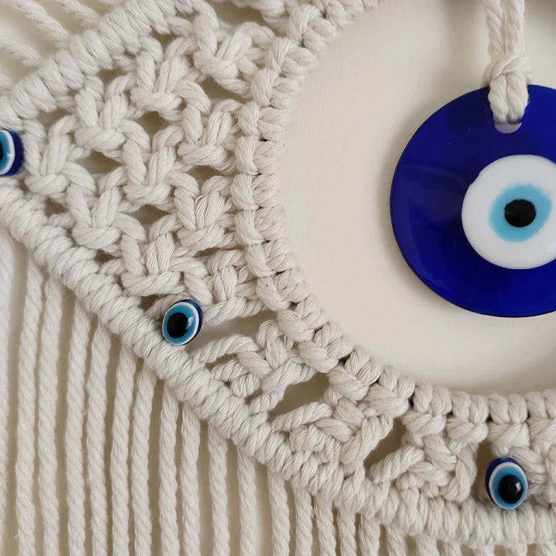 🧿 Evil Eye Macrame Wall Hanging – Handmade Boho Home Decor Tapestry