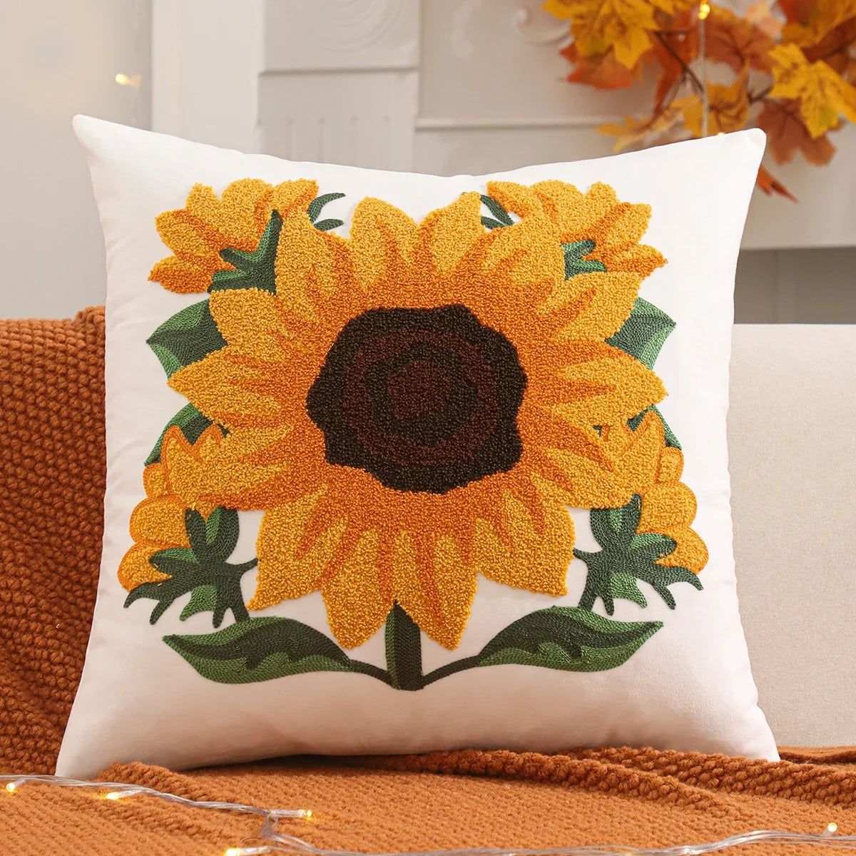 Autumn Embroidered Velvet Throw Cushion Case