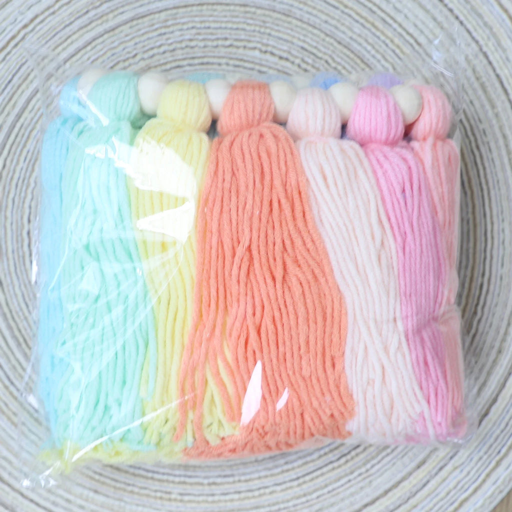 Boho Rainbow Tassel Garland with Wooden Beads