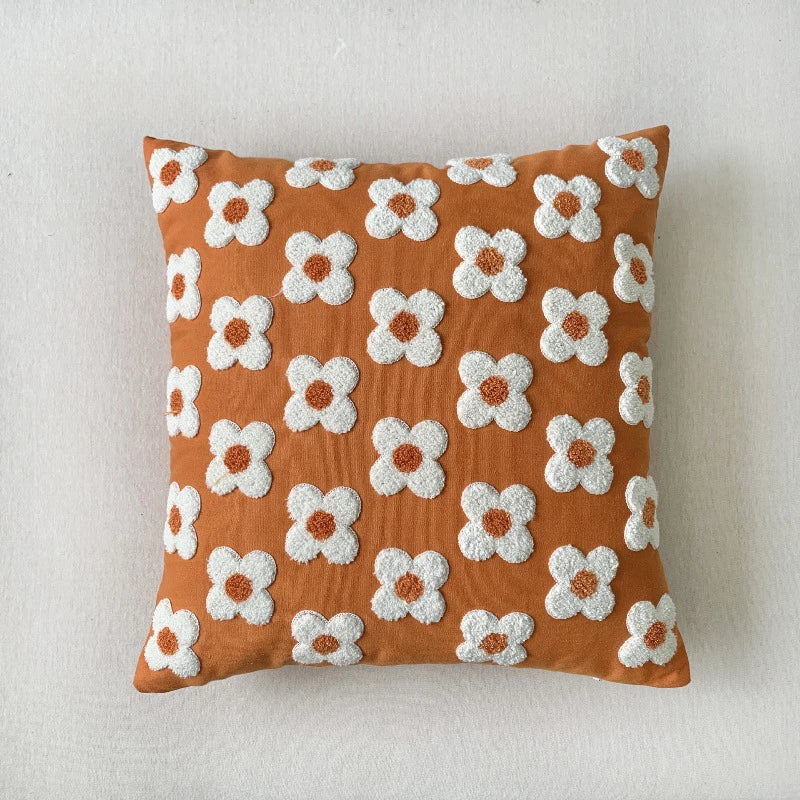 Embroidered Flower Throw Pillow Covers – Boho Cotton Cushion Covers for Bed, Sofa & Home Decor (30x50cm / 45x45cm)