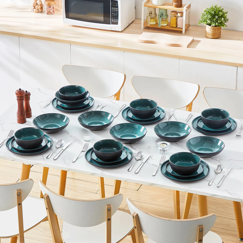 Vancasso 18/24 Piece PLAYB Ceramic Plate Set – Reactive Glaze Stoneware Dinnerware with Dinner, Dessert, and Cereal Bowls