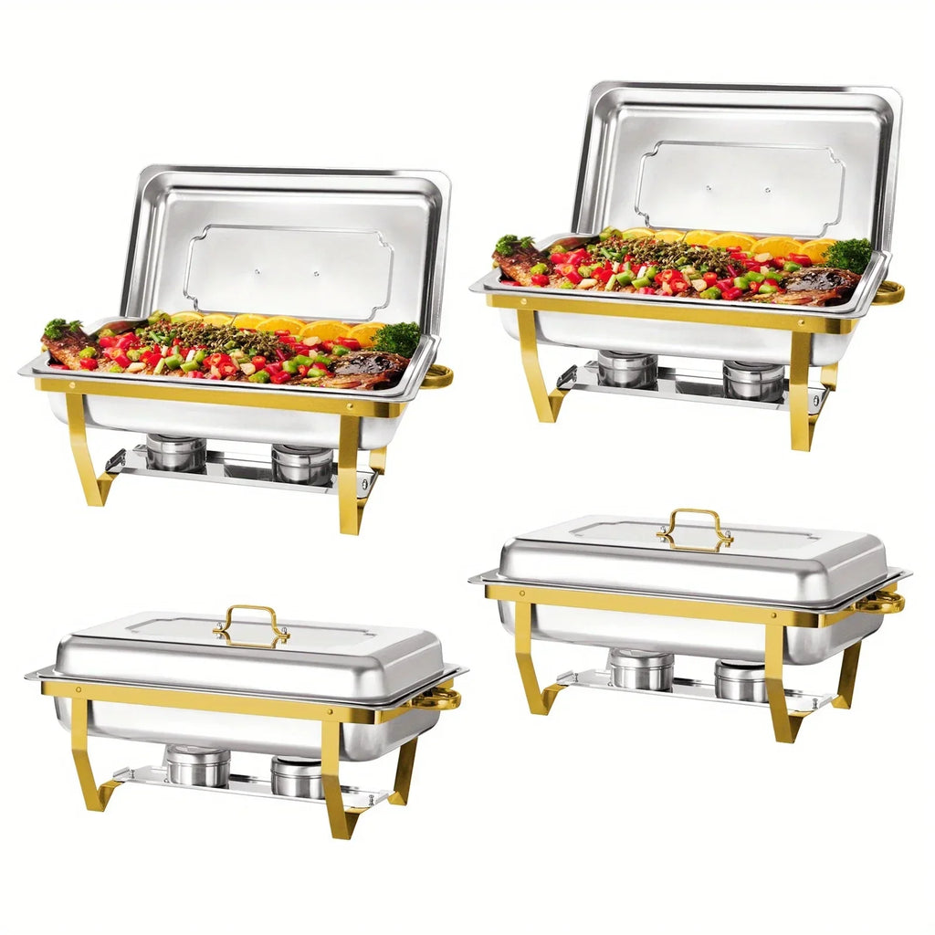 2-Pack 8QT Stainless Steel Chafing Dish Buffet Set – Full-Size Food Warmers with Lids & Fuel Holders for Catering & Events