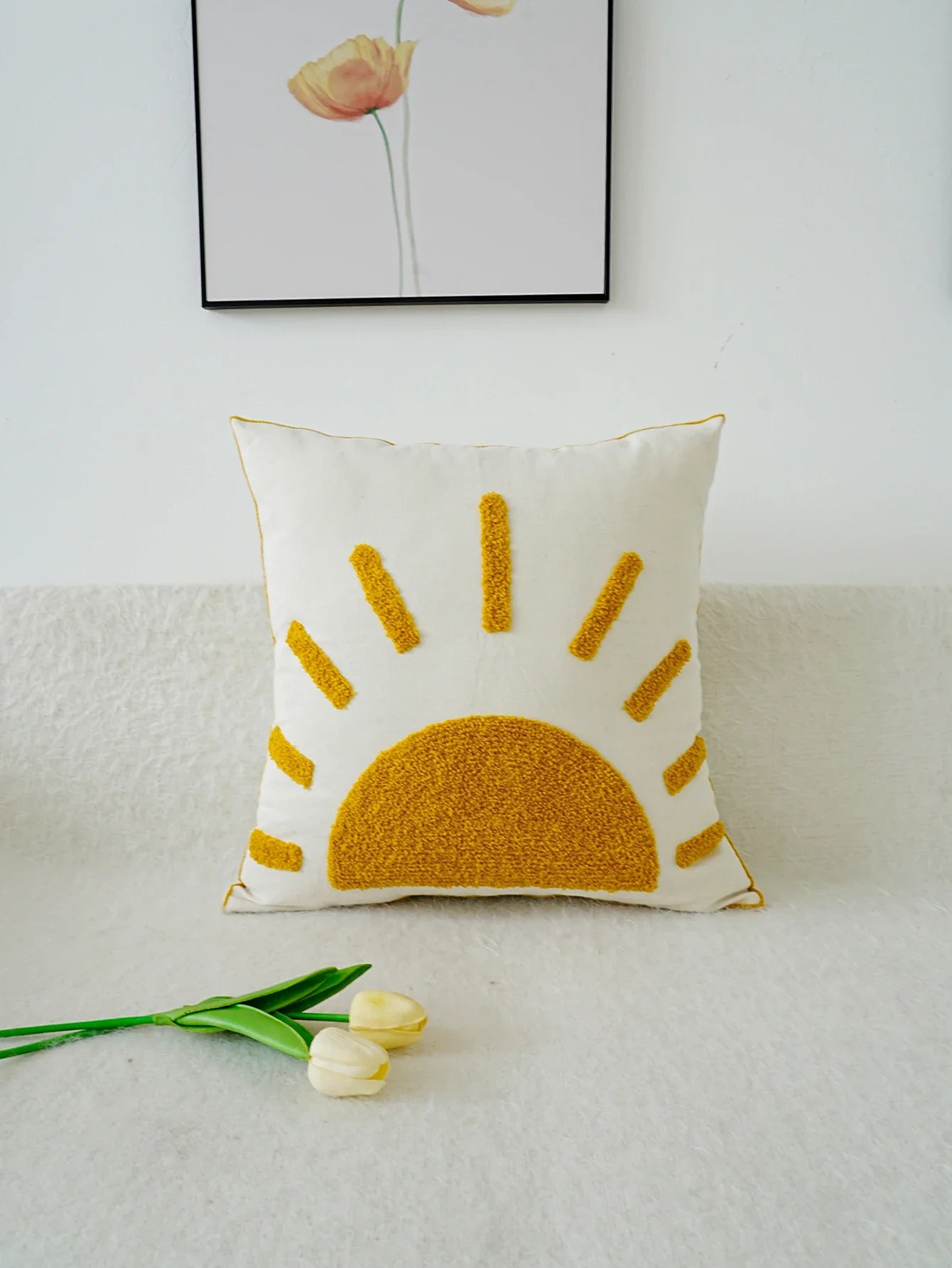 Sun Tufted Embroidered Pillowcase
