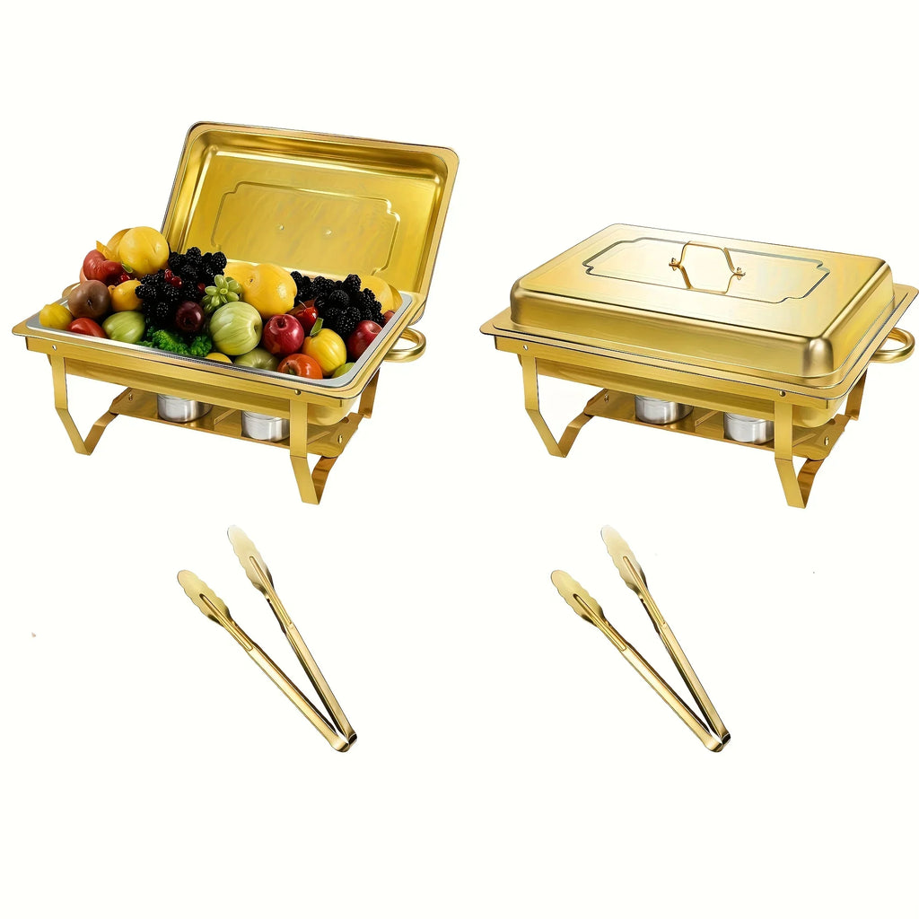 6 Pcs Buffet Baking Tray, 8 Quart Golden Baking Tray Buffet Set Full Size, Premium Stainless Steel Baking Tray Party Food Heater