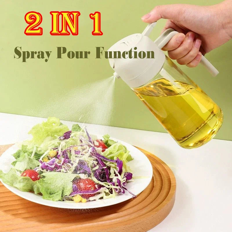 2-in-1 500ml Oil Spray Bottle Dispenser, Refillable Plastic Oil Sprayer for Cooking, BBQ, Baking, Roasting, Kitchen Use