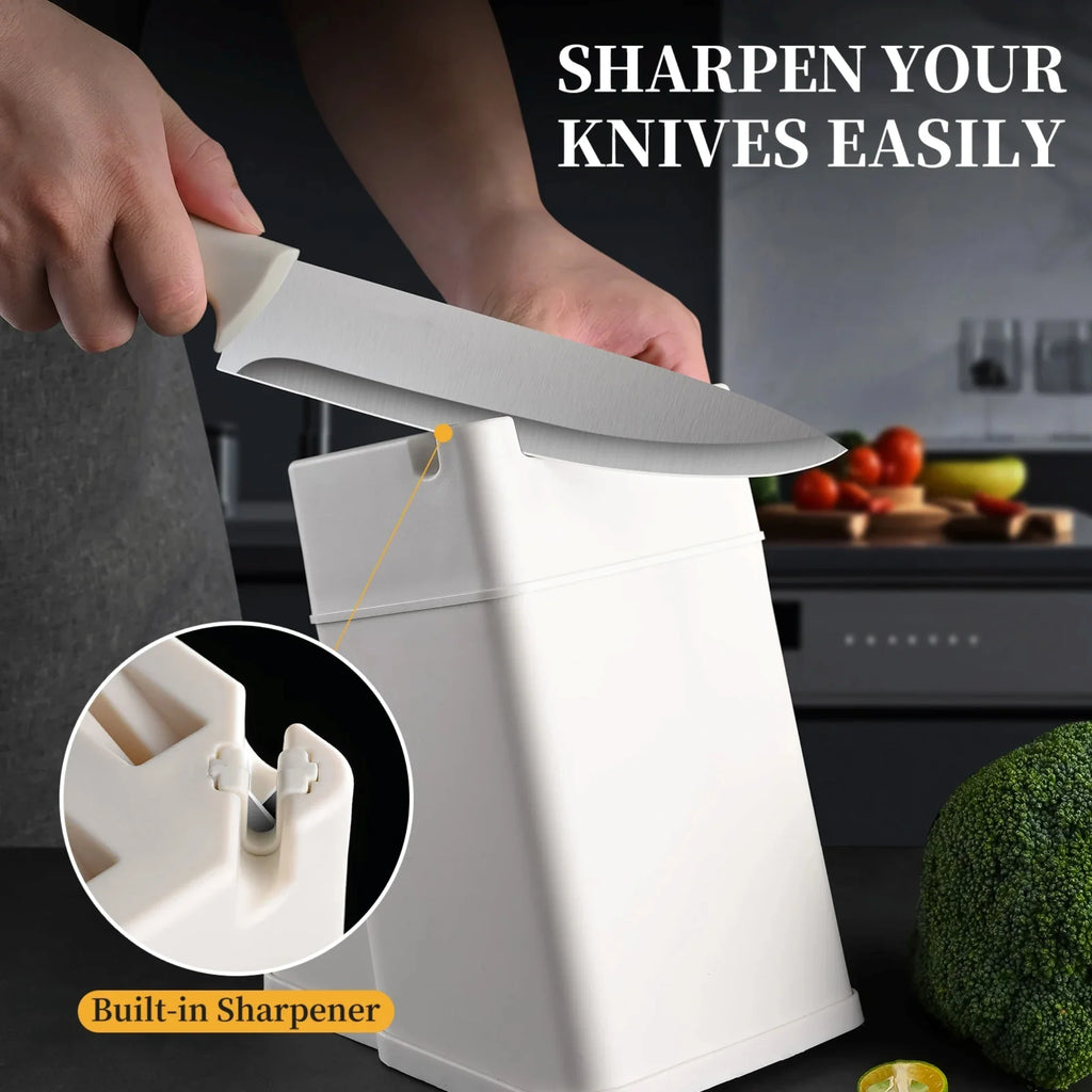 15-piece kitchen stainless steel knife set with knife holder, space-saving storage, full handling of ingredients