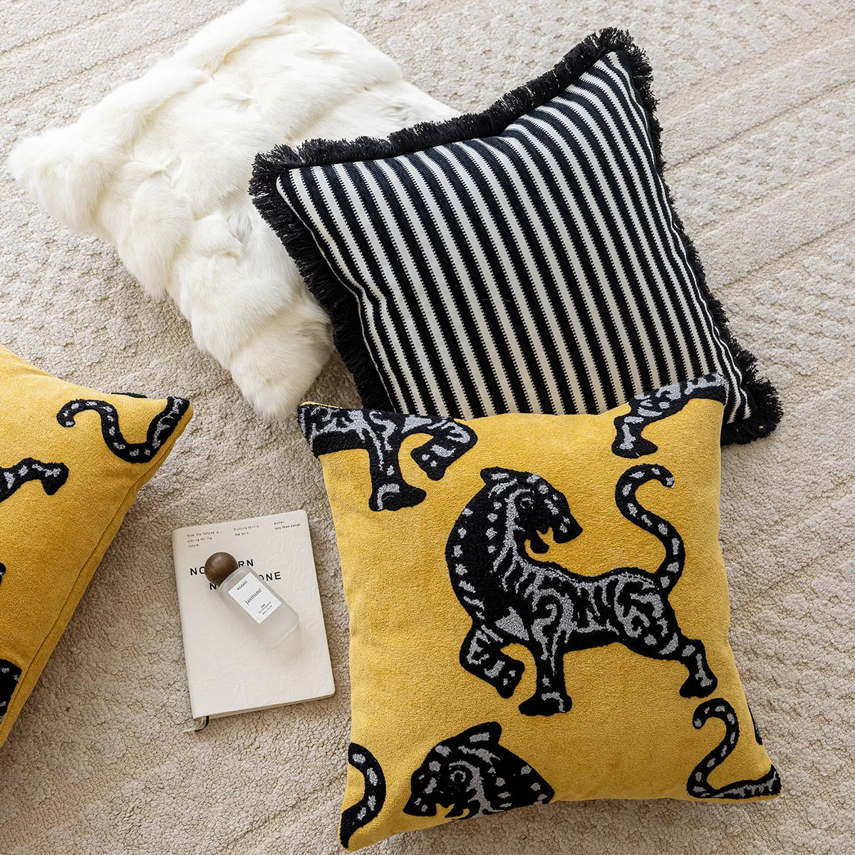 Tiger Embroidered Throw Pillow Cover – Luxury Boho Cushion Case for Sofa, Bed & Home Decor