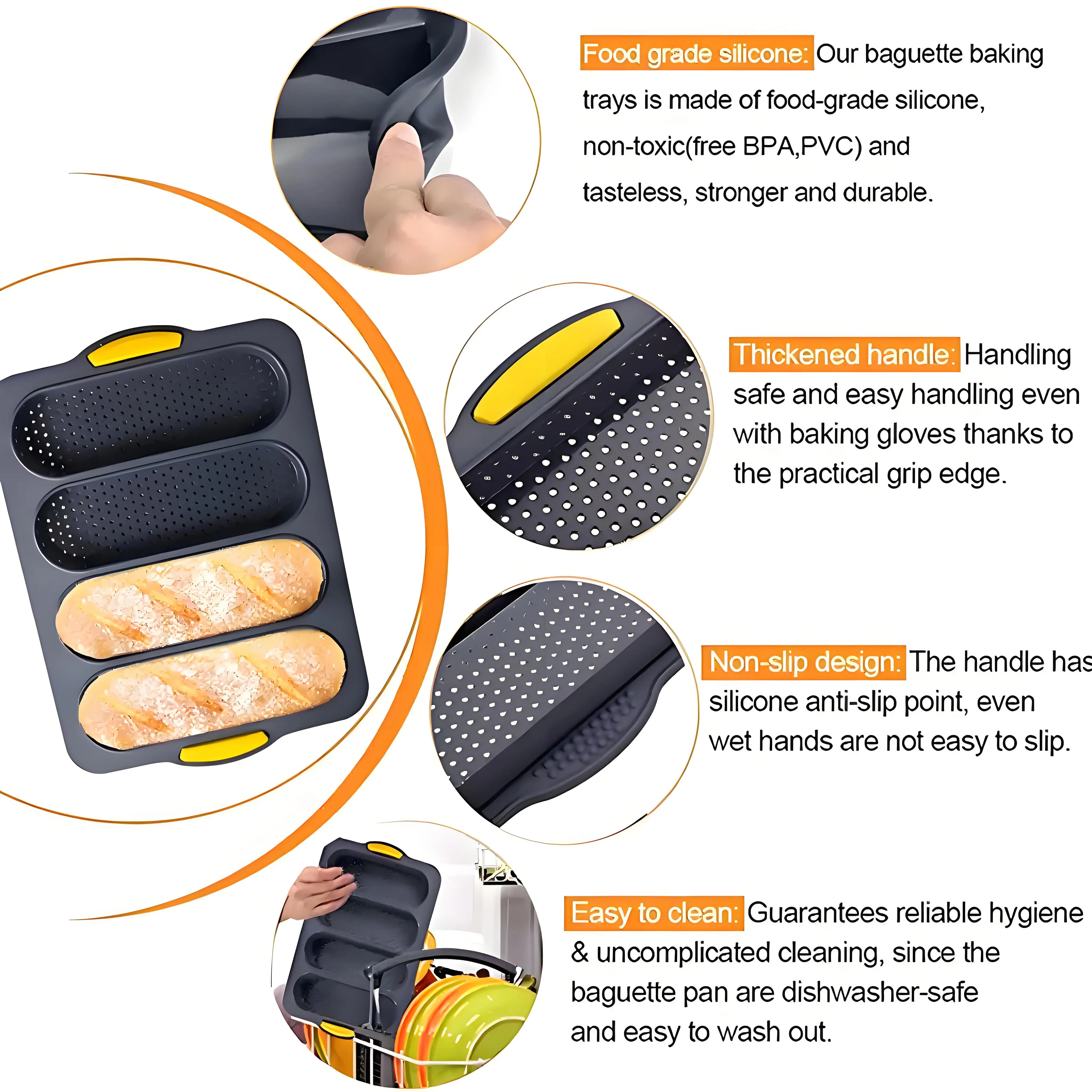 Large Silicone Baking Mold Non-Stick Baguette Bake Tray Kitchen Bakeware Accessories Grade Food Mould Oven Tool for Restaurant B