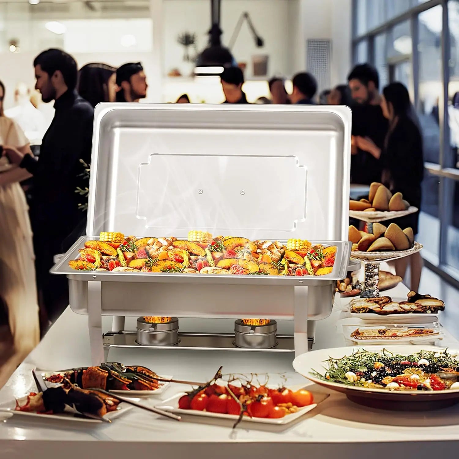 2/4/6 Pack 8QTChafing Dish Buffet Set Stainless Steel Food Warmer Kit with Lids Holders for Restaurant Catering Parties Weddings
