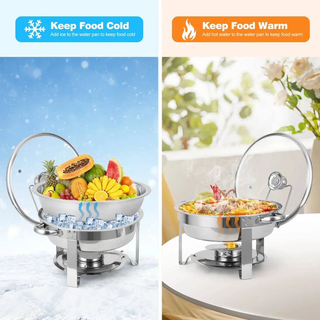 2/4 Pack Chafing Dish Buffet Set, 5QT Buffet Servers and Warmers, Round Catering Warmer with Glass Lid & Lid Holder for Party