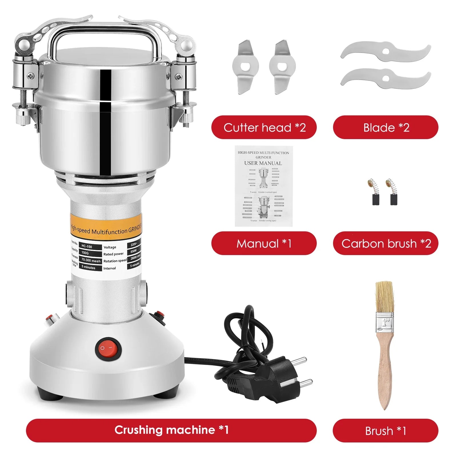 150g/500g Electric Herb Grain Grinder Spice Grinder Coffee Mill Flour Nuts Seeds Powder Machine 28000 RPM High Speed